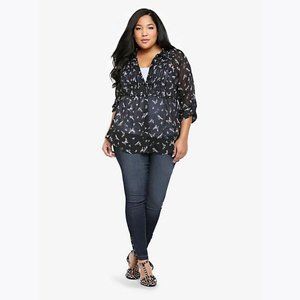 TORRID Bird Print Chiffon Hi-Lo Button-Up Tunic 2X